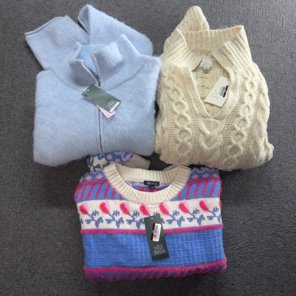 NWT Target Sweater Bundle Wild Fable A New Day Blue Pink Cream Medium